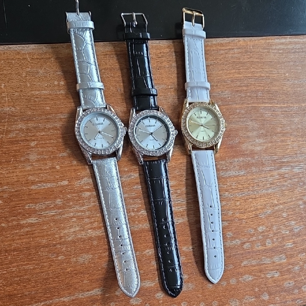 Set Of Three Manhattan Watches With Leather Bands